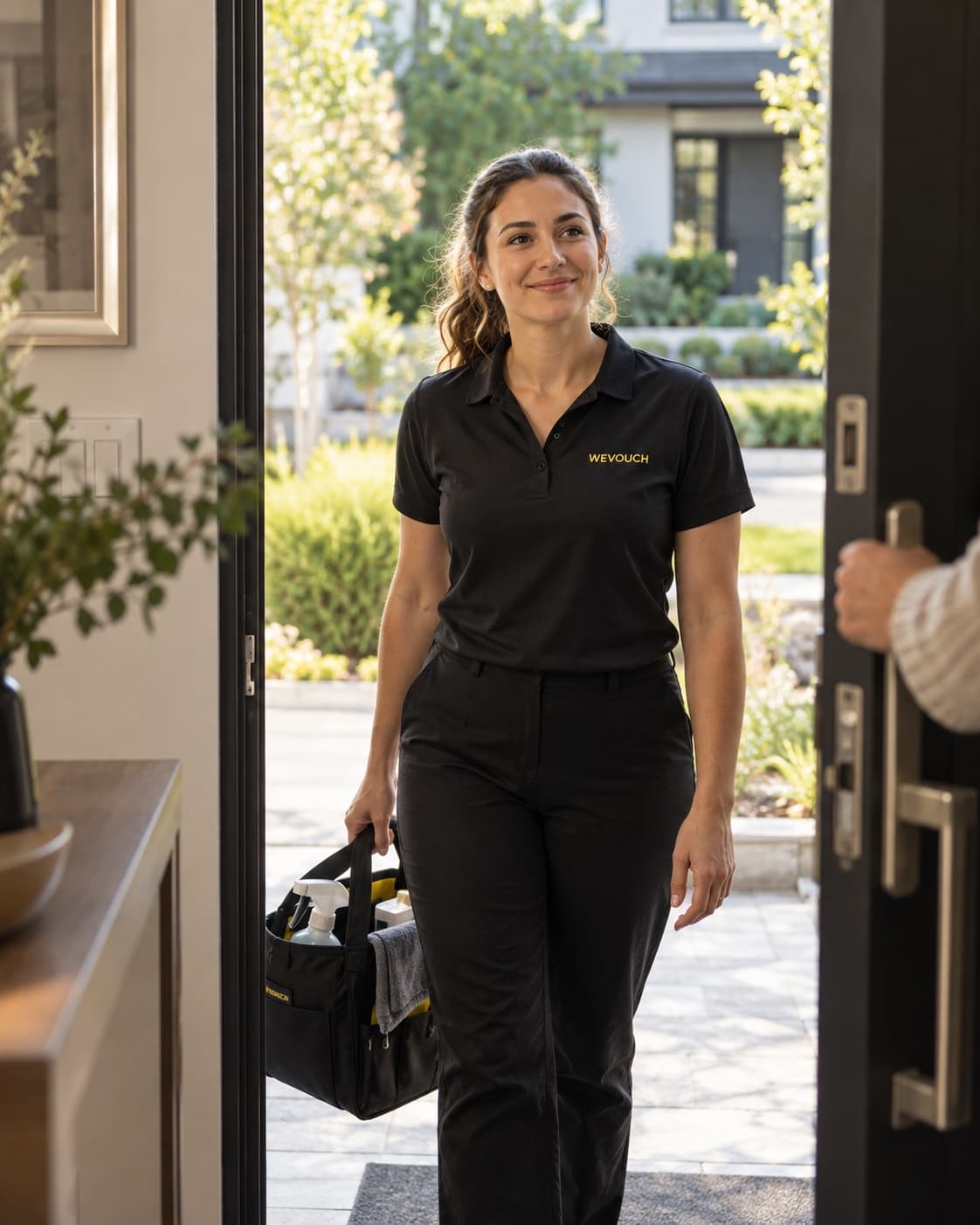 A WEVOUCH professional arriving at a customer’s home